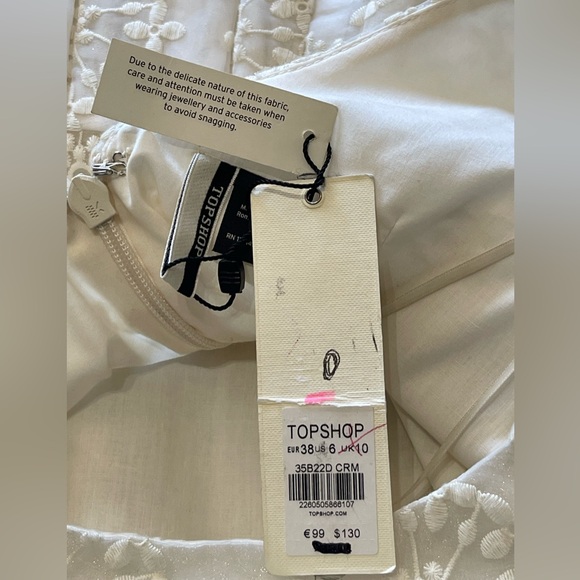 Topshop Textured Floral Embroidered Ivory Mini/Midi Dress Size 6 - Picture 8 of 14